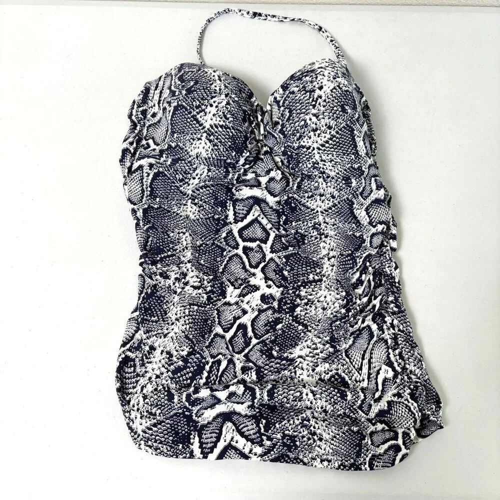 Tommy Bahama Snake Skin Print Swim Halter Top Size S‎ Blue White Built In Bra
